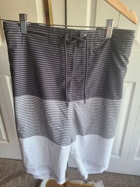 George Men's Black and White Striped Board Shorts